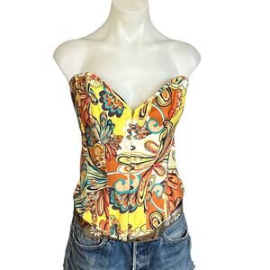 Western Paisley Lace Up Corset LARGE Boning Sweatheart Festival Cowgirl Coquette